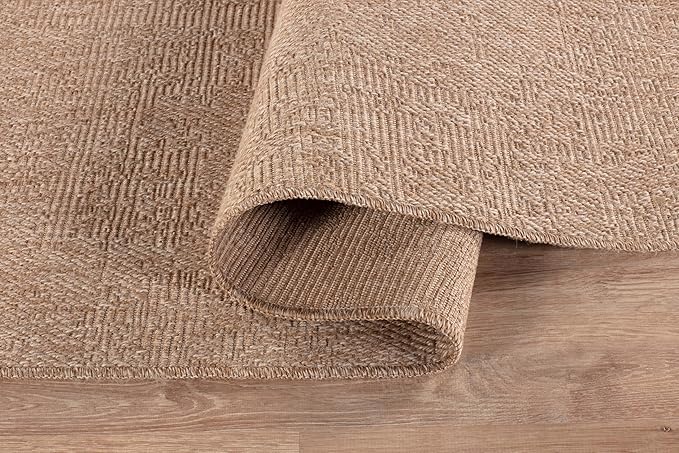 Washable Easy Jute Rug 2x3, Indoor Outdoor Doormat Natural Color Farmhouse Area Rugs for Living Room, Kitchen Rug High Traffic Area, Easy Clean Solid Boho Woven Design Outside Carpet (2 X 3 Natural)