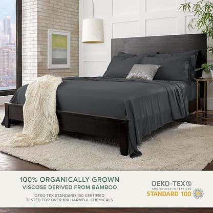 Pure Bamboo King Sheets, Genuine 100% Organic Viscose Derived from Bamboo Bed Sheet Set, Luxuriously Soft & Cooling, Double Stitching, 2 Year Quality Promise (King, Charcoal)