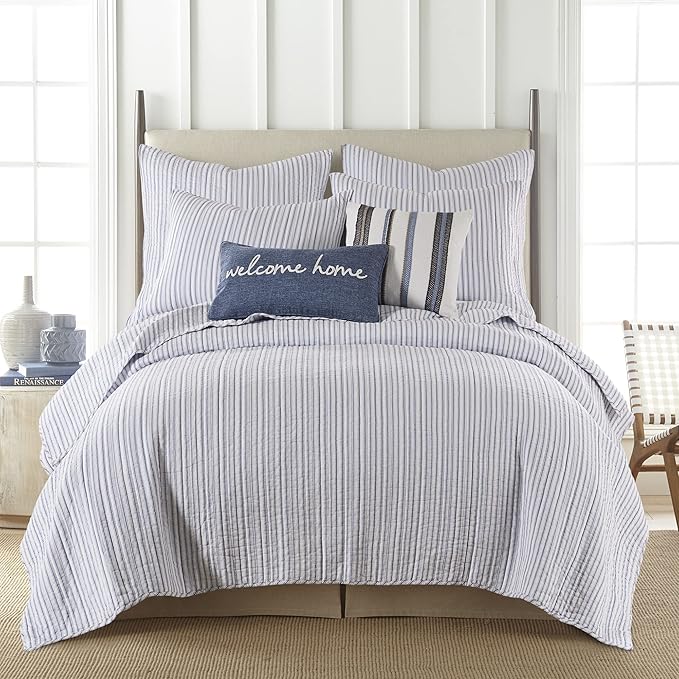 Levtex Home - Tobago - Decorative Pillow (18 x 18in.) - Stiched Stripes - Brown, Taupe and Blue