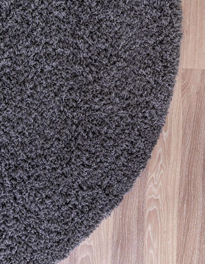 Unique Loom Solid Shag Collection Area Rug (4' 1" Round, Graphite Gray)