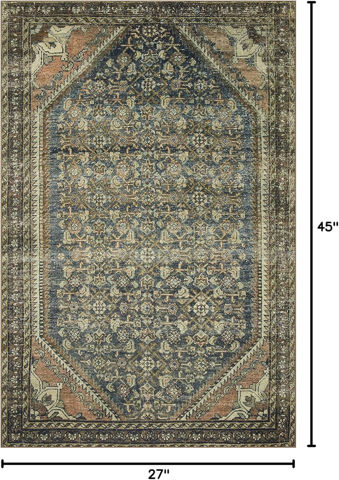 Loloi Magnolia Home by Joanna Gaines Banks Collection BAN-02 Denim/Clay 2'-3" x 3'-9" .13" Pile Height, Machine Washable, Accent Rug