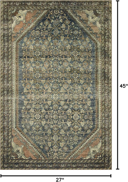 Loloi Magnolia Home by Joanna Gaines Banks Collection BAN-02 Denim/Clay 2'-3" x 3'-9" .13" Pile Height, Machine Washable, Accent Rug