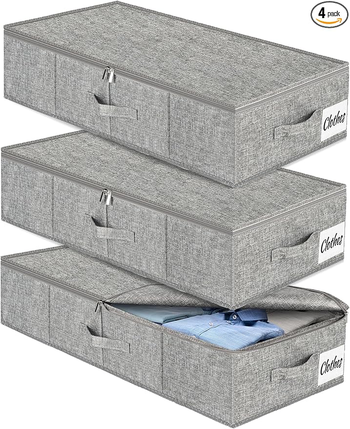 Under Bed Storage Container Bin 3 Pack, Low Profile Foldable Underbed Clothes by KUKIKAN