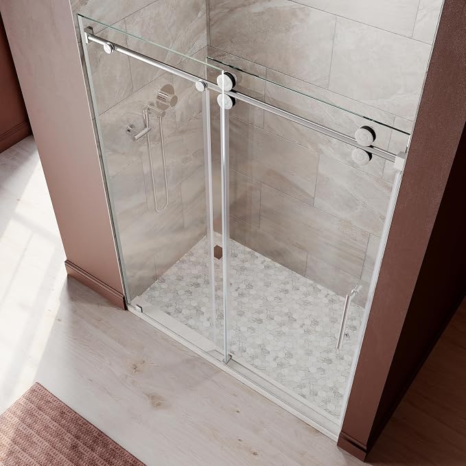 56-60 Inch x 76 Inch Sliding Frameless Shower Door, 3/8" Tempered Glass - Image 7