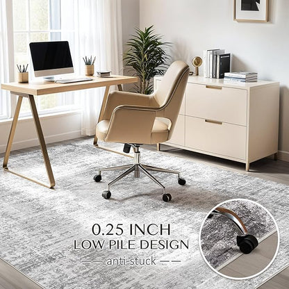 Abstract Living Room Rug 10x12 - Modern Washable Soft Thin Area Rug for Living Room Bedroom Under Dining Table - Neutral Indoor Floor Rug Carpets for Home Office Playroom Nursery - Grey White