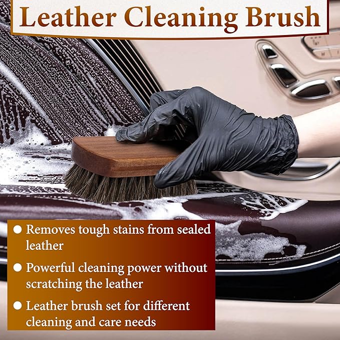 5 PCS Leather Brush Car Detailing, Horsehair Brush Shine Kit, Car Cleaning - Image 6