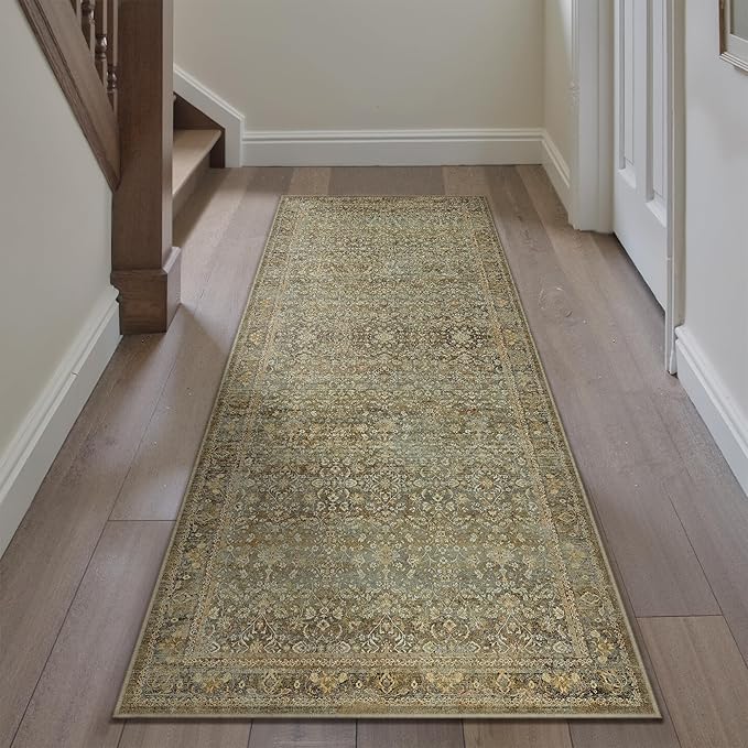 Runner Rug 2x8 Brown Hallway Washable Kitchen Vintage Carpet Non Slip Long Indoor Bedroom Retro Traditional Accent Throw Rug for Bathroom Office Entryway Laundry Dining