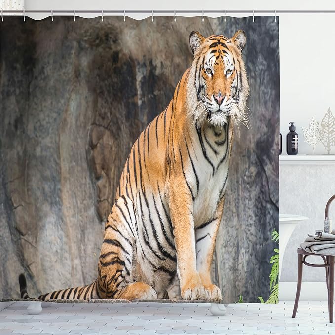 Ambesonne Zoo Shower Curtain, Bengal Tiger Feline Predator Aggressive Hunter by Ambesonne