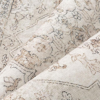 Beige Area Rug 4x5 Washable Vintage Carpet Entryway Office Soft Retro Kitchen Low Pile Thin Door Mat Non Slip Oriental Medallion Throw Small Rug for Bathroom Bedroom Dining Living Room