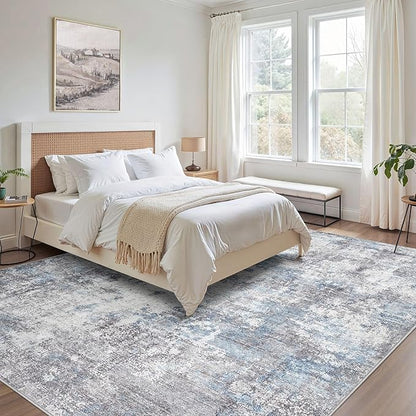 Washable 7x9 Area Rug: Modern Abstract Soft Non-Slip Indoor Rugs Home Decor - Low Pile Stain Resistant Carpet for Living Room Bedroom Dining Room Playroom Office(Blue Grey 7'x9')