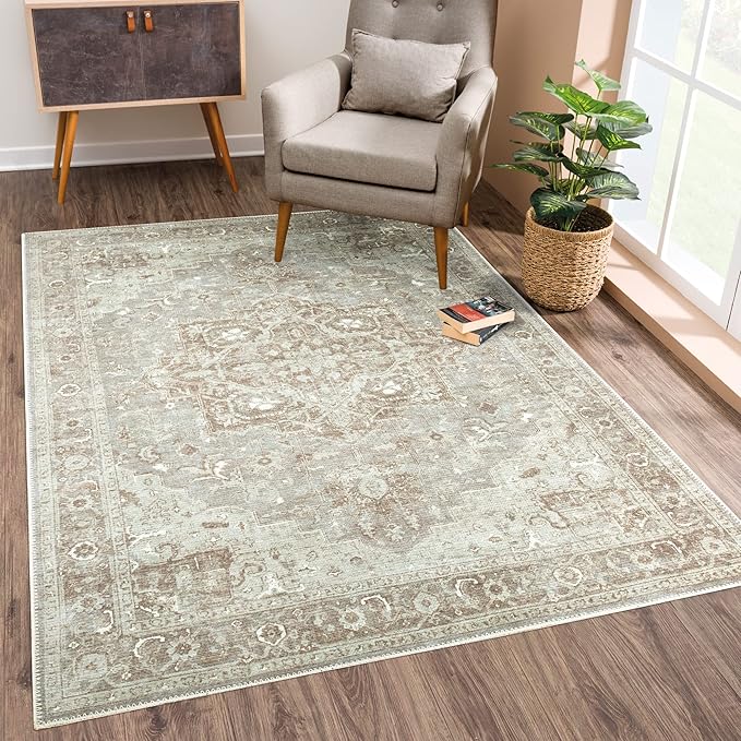 Bloom Rugs Washable Non-Slip 10x14 Rug - Beige/Gray Traditional Oriental Area Rug for Living Room, Bedroom, Dining Room, and Kitchen - Exact Size: 10' x 14'