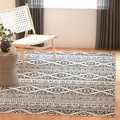 SAFAVIEH Tulum Collection Area Rug - 3' Square, Ivory & Black, Moroccan Boho Tribal Design, Non-Shedding & Easy to Clean, Ideal for Entryway, Foyer, Accent Space, Bedroom (TUL272B)