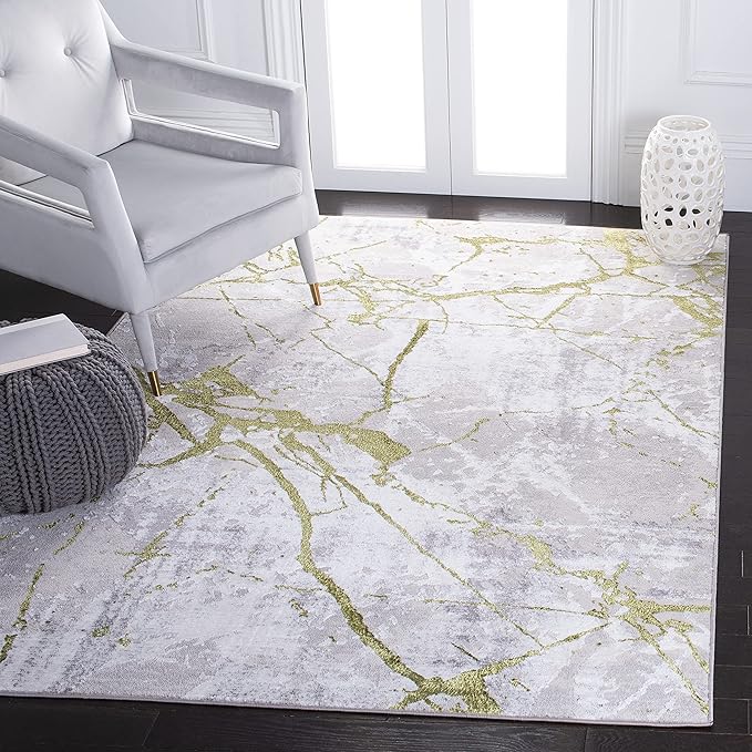 SAFAVIEH Amelia Collection Area Rug - 6'7" Square, Grey & Green, Modern Abstract Design, Non-Shedding & Easy Care, Ideal for High Traffic Areas in Living Room, Bedroom (ALA293J)