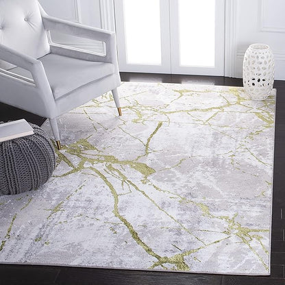 SAFAVIEH Amelia Collection Area Rug - 6'7" Square, Grey & Green, Modern Abstract Design, Non-Shedding & Easy Care, Ideal for High Traffic Areas in Living Room, Bedroom (ALA293J)
