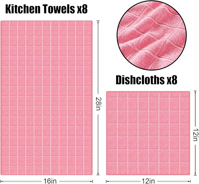 Homaxy Microfiber Kitchen Towels and Dishcloths Set, 16 Pack Soft and Absorbent - Image 6