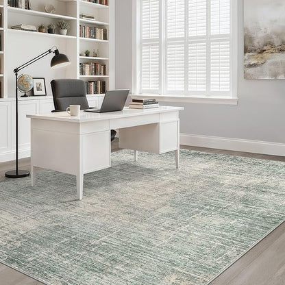 9x12 Area Rug Living Room: Washable Large Neutral Green Rugs Abstract Soft Modern Stain Resistant Indoor Floor Non-Slip Carpet for Bedroom Nursery Kids Office Playroom Dining Room Under Table Home