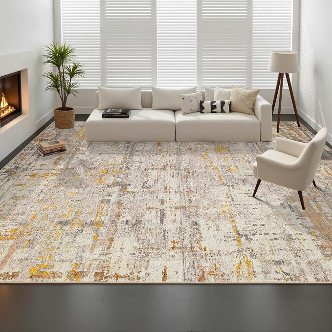 9x12 Area Rug for Living Room, Extra Large Washable Rug, Soft Neutral Abstract - Image 2