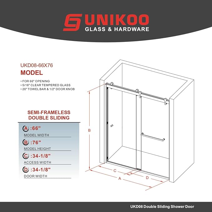 56"-60" W X 76" H Double Sliding Shower Door - Image 2