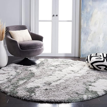 SAFAVIEH Horizon Shag Collection Area Rug - 8' Round, Grey & Green, Modern Abstract Design, Plush 2.5-inch Thick, Ideal for High Traffic Areas in Living Room, Bedroom, Dining (HZN890Y-8R)