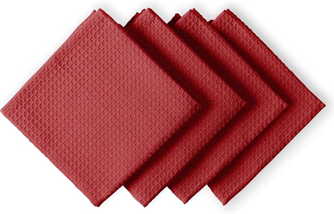 Red Waffle Kitchen Towels, 16x26 Inch, 100% Cotton, Quick Drying, Machine by HOUSEOFORLO