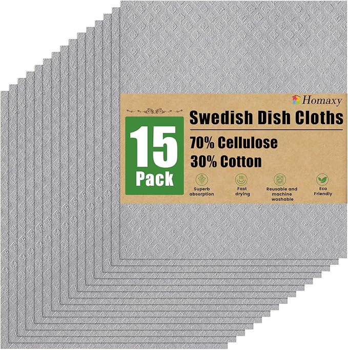 Homaxy Swedish Dishcloths for Kitchen, 15 Pack Reusable and Washable Cellulose by Homaxy