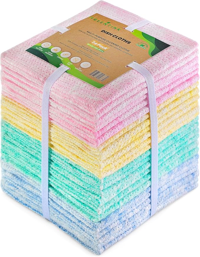 Eco-Friendly Reusable Dish Cloth Set – 24-Pk Multipurpose Kitchen Cleaning by Greentink