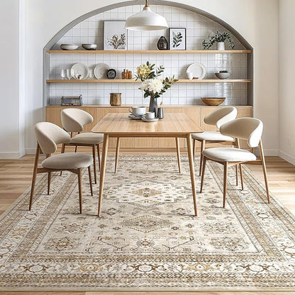 Vintage Living Room Area Rug 10x12 - Large Soft Washable Oriental Traditional Distressed Farmhouse Rugs for Bedroom - Indoor Floor Accent Carpet for Home Office House Decor - Beige