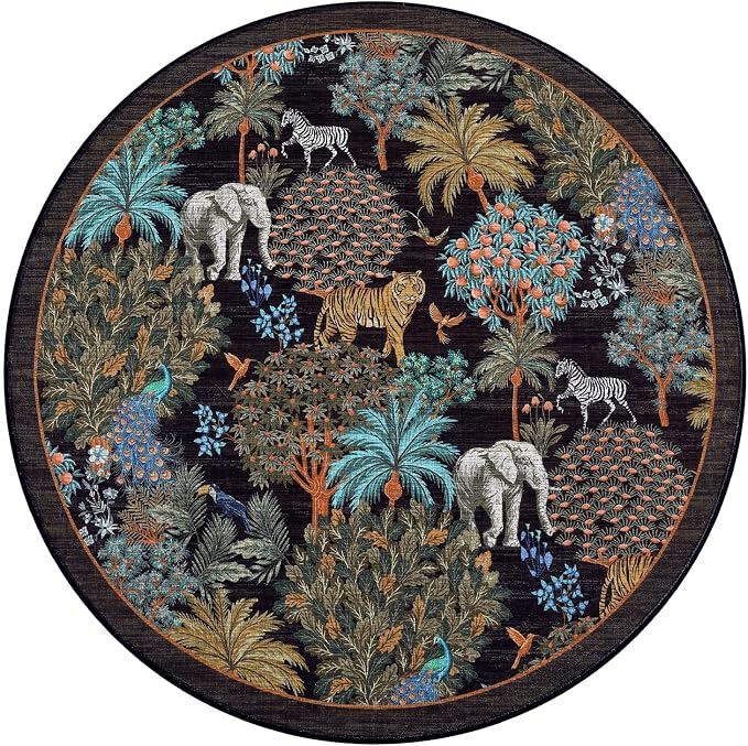 GarveeHome Jungle Round Washable Rugs 4ft Non-Slip Soft Round Rug - Image 4