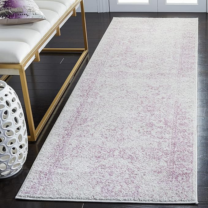 SAFAVIEH Adirondack Collection Runner Rug - 2'6" x 12', Ivory & Lavender, Distressed Vintage Floral Design, Non-Shedding & Easy to Clean, Ideal for Hallway, Foyer, Entryway, Bedroom (ADR109U)