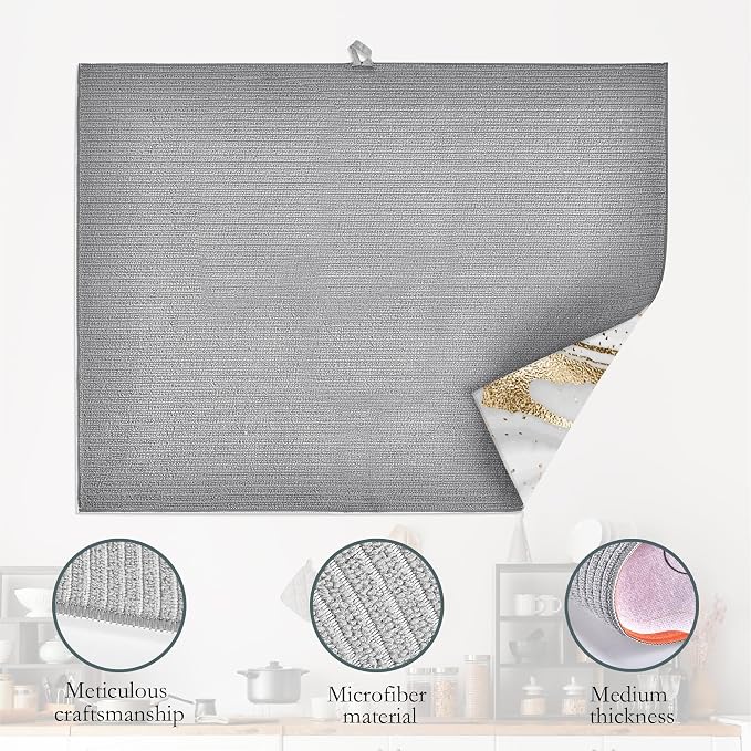 White Gold Marble Dish Drying Mats 18x24 Inch, Dish Pad Drying Rack Mat - Image 4