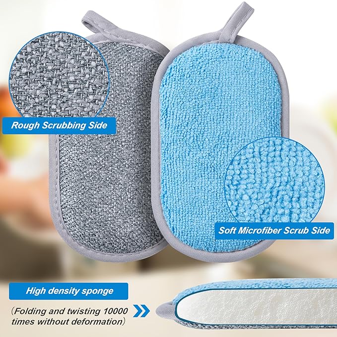 Dual-Sided Multi-Purpose Scrub Sponges, Non-Scratch Dishwashing Sponges - Image 2