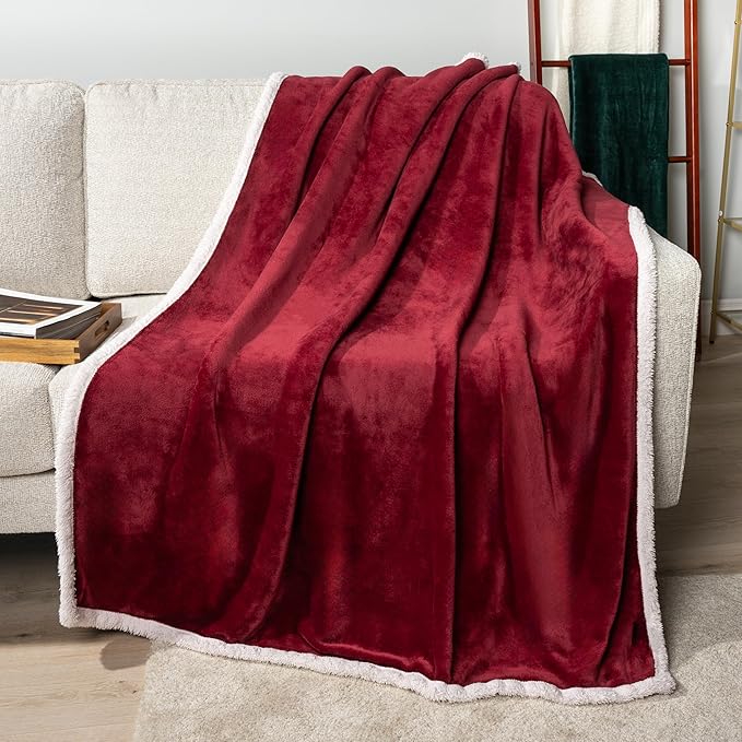 PAVILIA Sherpa Fleece Throw Blanket for Couch, Maroon Red, Plush Soft Fuzzy Sofa Blanket, Cozy Reversible Winter Throw for Women Men, 50x60 Inches