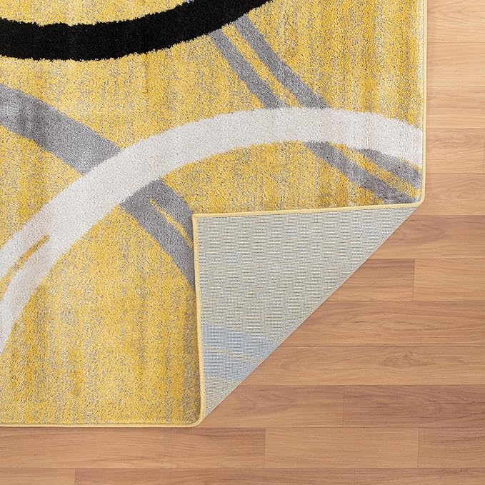 Rugshop Wavy Circles Design Runner Rug, Non-Shedding Carpet for Hallway, Entryway, or Kitchen, Yellow, 2' x 10'
