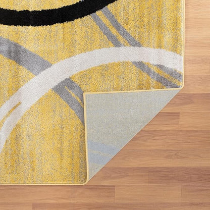 Rugshop Wavy Circles Design Runner Rug, Non-Shedding Carpet for Hallway, Entryway, or Kitchen, Yellow, 2' x 10'
