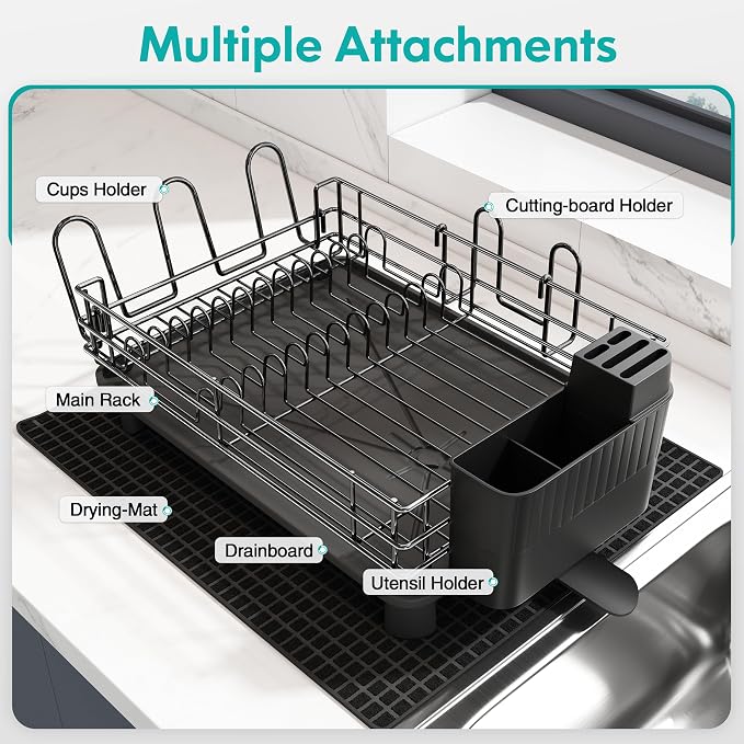 JASIWAY Black Stainless Steel Dish Drainers Drying Rack - Image 2