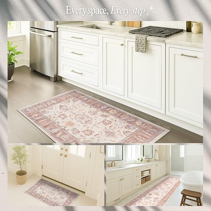 Fame Rugs Brown Modern Oushak Rug 3x5, Washable Vintage Turkish Colorful Oriental Antique Inspired Foldable Small Area Rugs, Luxury Living Room Bedroom (383BB, 2'6" x 5')