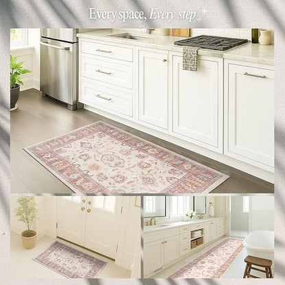 Fame Rugs Brown Modern Oushak Rug 3x5, Washable Vintage Turkish Colorful Oriental Antique Inspired Foldable Small Area Rugs, Luxury Living Room Bedroom (383BB, 2'6" x 5')
