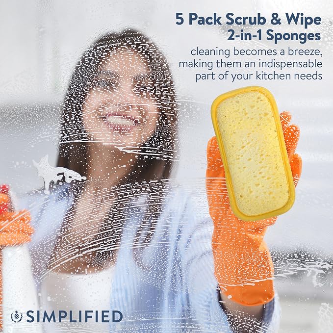Simplified 5-Pack Scrub & Wipe 2-in-1 Dishwashing Sponges - Image 7
