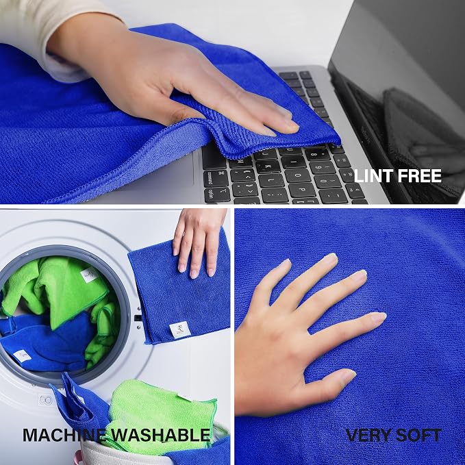 Ninia Blue Microfiber Cloth 12 Pack 35x35 cm, Thick & Absorbent Reusable Towels - Image 4