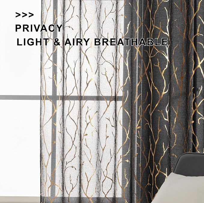 FINECITY Black Gold Sheer Curtains - Image 3