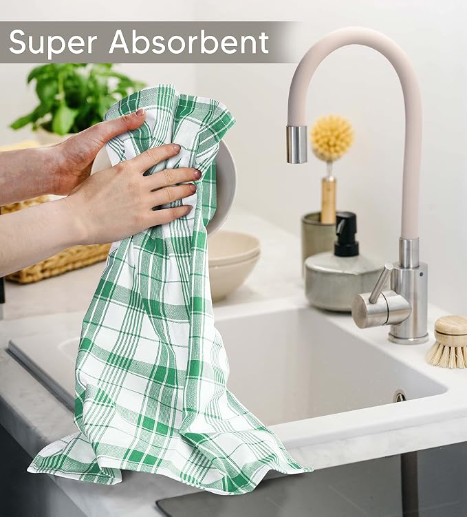 Utopia Towels Green & White Dish Towels 100% Ring Spun Cotton Highly Absorbent - Image 4