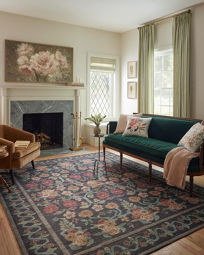 Loloi Rifle Paper Co. Rosa Collection RSA-01 Black 2'-3" x 3'-9" Accent Rug