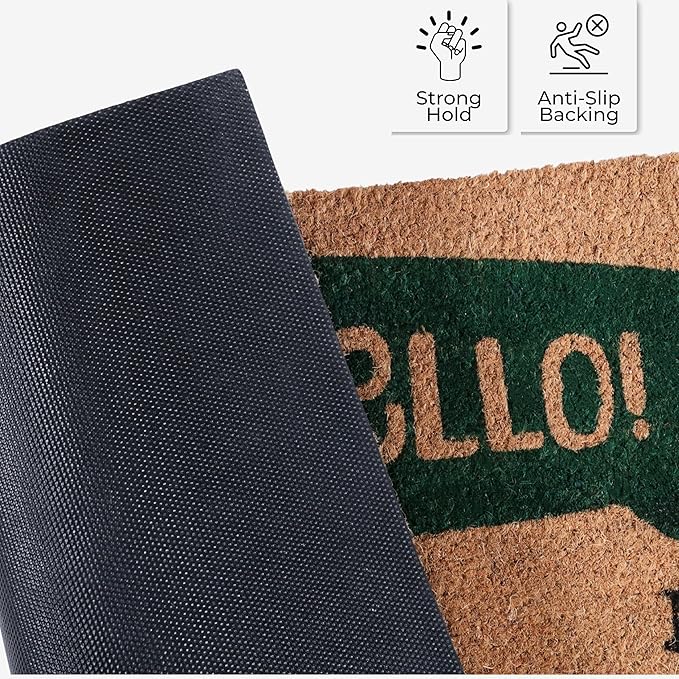 Coir Door Mats 17" X 30", Non-Slip Sturdy, PVC Backed Heavy Duty, Easy to Clean, Ideal for Door Entrance, Patio, Porch, Backyard, Garages, Hello Cactus