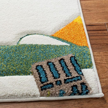 SAFAVIEH Carousel Kids Collection Area Rug - 5'3" Square, Ivory & Blue, Non-Shedding & Easy Care, Ideal for High Traffic Areas for Boys & Girls in Playroom, Nursery, Bedroom (CRK167A)