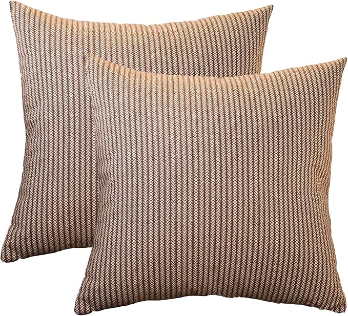 Throw Pillow Covers Square Pillow Cases for Farmhouse Cushion Case and Home Sofa Couch Decor Pack of 2,18x18 Inch Senior Brown Striped