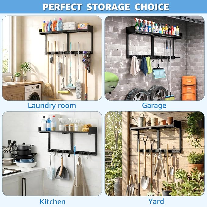 Broom Holder Wall Mount, Heavy Duty Iron Utility Rack - Image 6