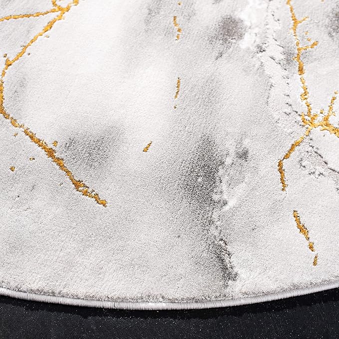 SAFAVIEH Craft Collection Area Rug - 5'3" Round, Grey & Gold, Modern Abstract Design, Non-Shedding & Easy Care, Ideal for High Traffic Areas in Living Room, Bedroom (CFT877F)