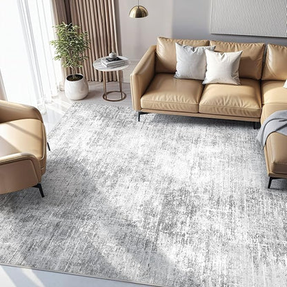 Abstract Living Room Rug 10x12 - Modern Washable Soft Thin Area Rug for Living Room Bedroom Under Dining Table - Neutral Indoor Floor Rug Carpets for Home Office Playroom Nursery - Grey White