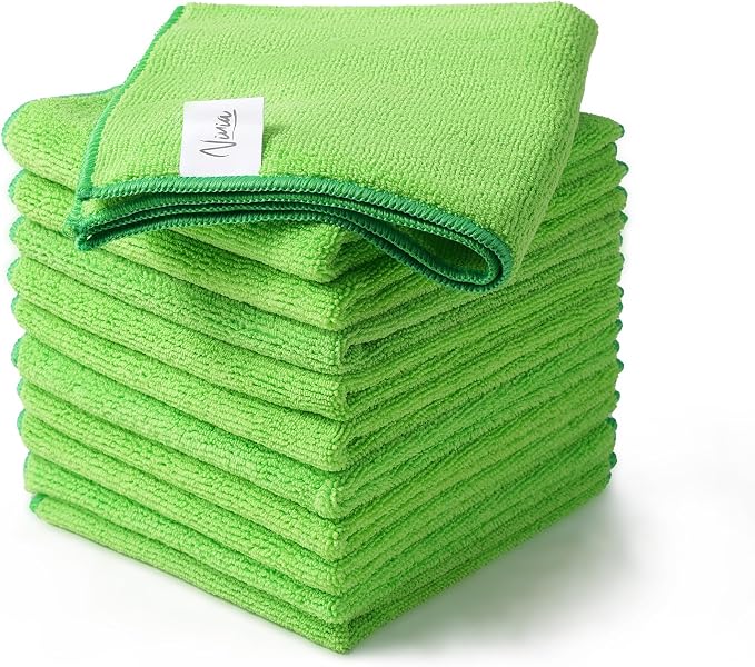 Ninia Microfiber Cleaning Cloths, 12 Pack Green 35x35cm, 350 GSM Thick & by Unknown