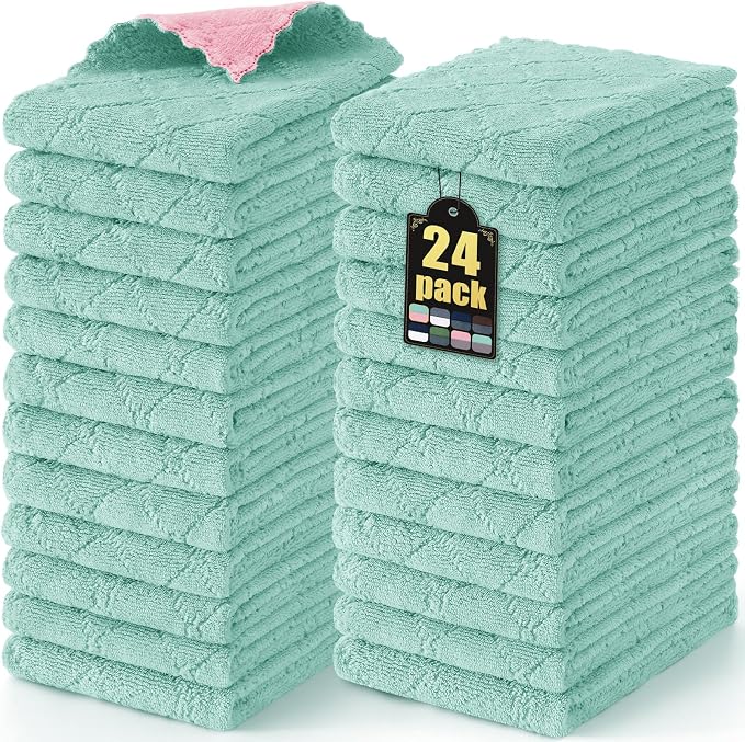 Mordimy 24 Pack Kitchen Towels, Super Soft and Absorbent Dish Towels, Coral by Mordimy